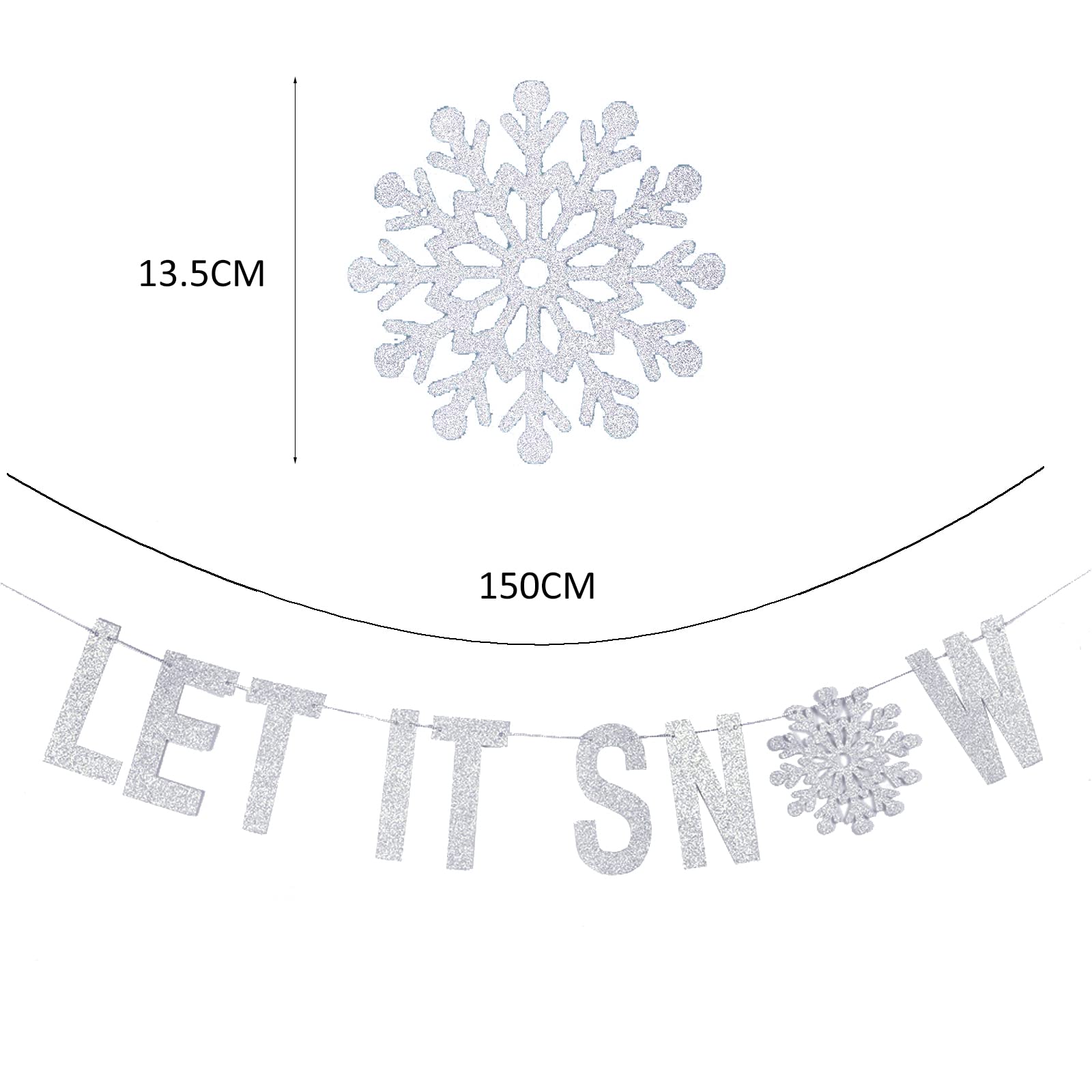 Sunbeauty Silver Glitter Let It Snow Garland Winter Banner With Snowflakes Holiday Wall Decoration Christmas Frozen Party Suppli